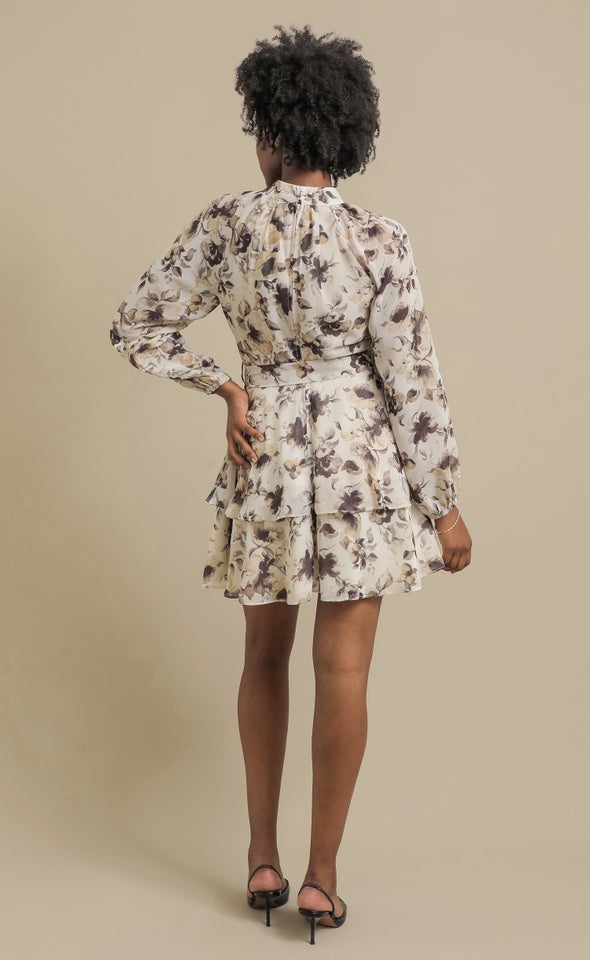 Ptd Chiffon Layered Skirt LS Dress Cream/floral