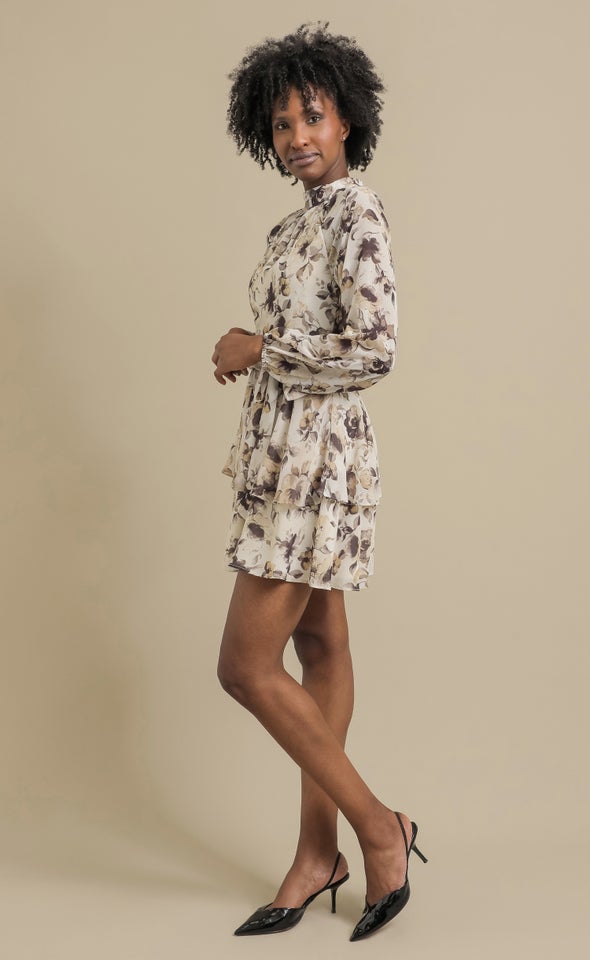 Ptd Chiffon Layered Skirt LS Dress Cream/floral