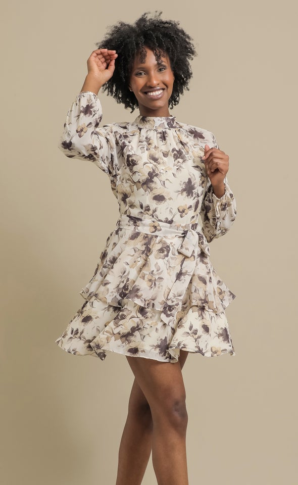Ptd Chiffon Layered Skirt LS Dress Cream/floral