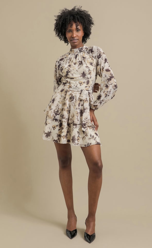 Ptd Chiffon Layered Skirt LS Dress Cream/floral