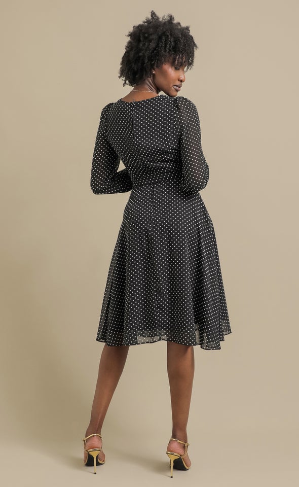 Ptd Chiffon LS Skater Dress Black/polka Dot