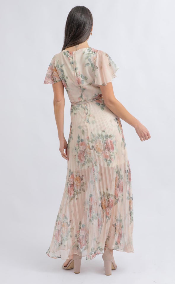 Ptd Chiffon Pleated Wrap Maxi Beige/floral