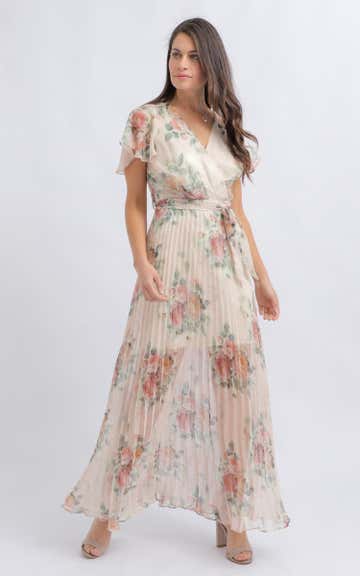 short beige dress Champagne Satin Cami Wrap Midi Dress | Bridesmaids