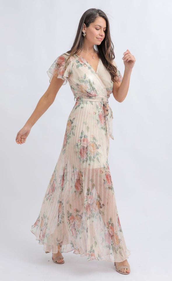 Ptd Chiffon Pleated Wrap Maxi Beige/floral