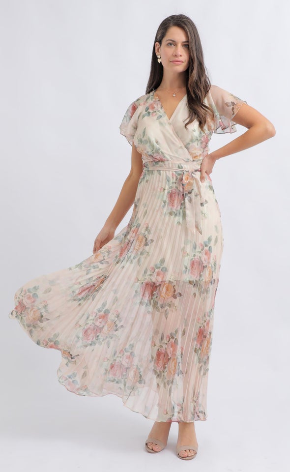 Ptd Chiffon Pleated Wrap Maxi Beige/floral