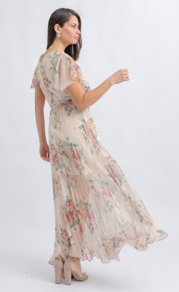 Ptd Chiffon Pleated Wrap Maxi Beige/floral