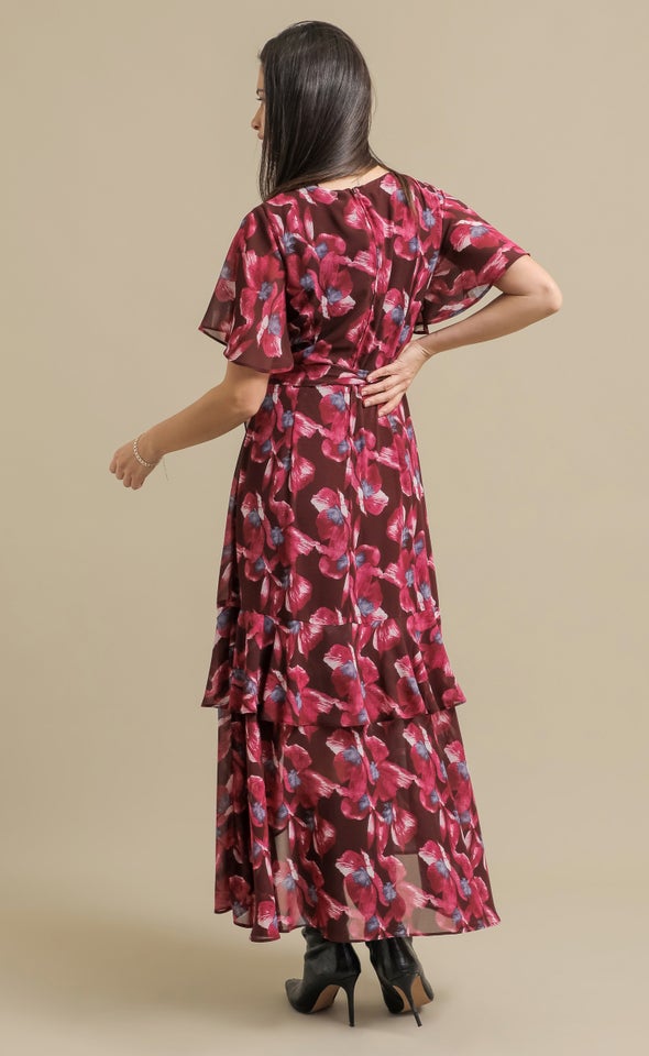Ptd Chiffon Tier Ruffle Wrap Maxi Berry/floral