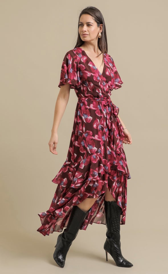 Ptd Chiffon Tier Ruffle Wrap Maxi Berry/floral