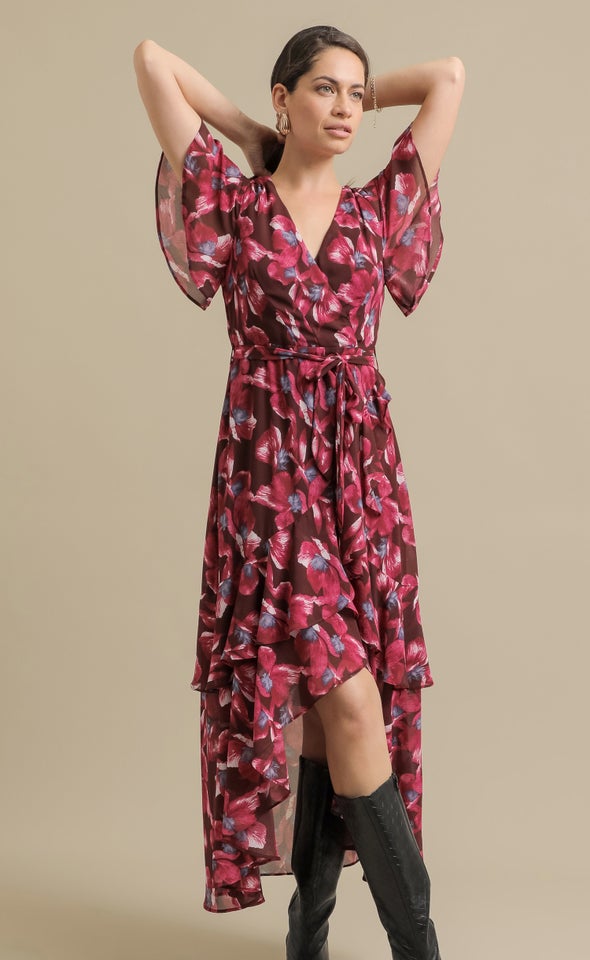 Ptd Chiffon Tier Ruffle Wrap Maxi Berry/floral