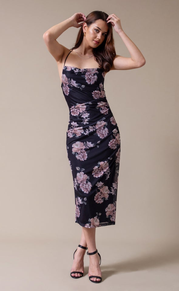 Ptd Mesh Open Back Dress Black/blush