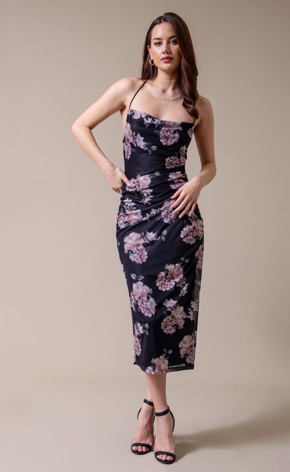 Ptd Mesh Open Back Dress Black/blush