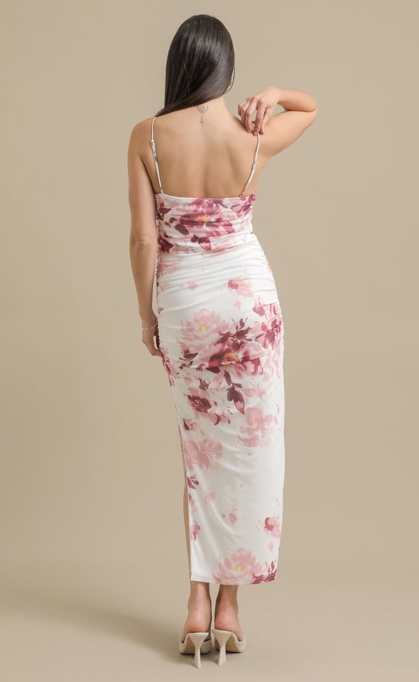 Ptd Mesh Ruched Maxi Cream/pink Floral