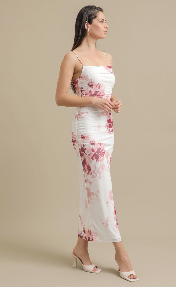 Ptd Mesh Ruched Maxi Cream/pink Floral