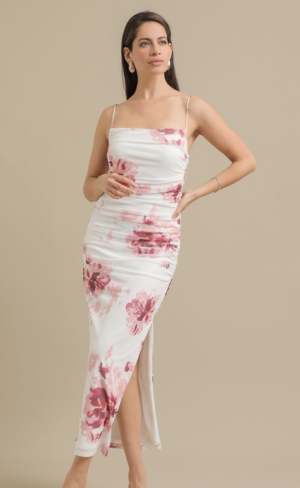 Ptd Mesh Ruched Maxi Cream/pink Floral