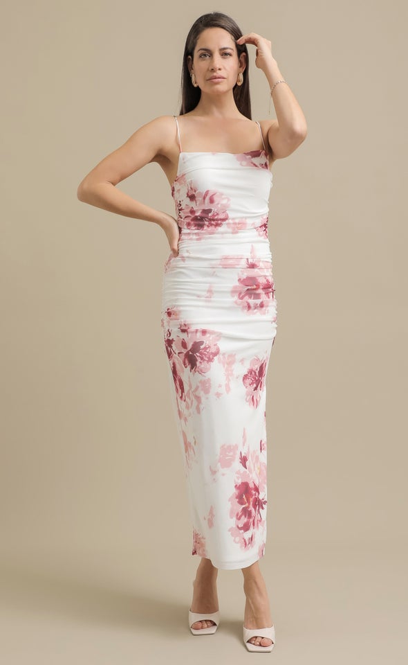 Ptd Mesh Ruched Maxi Cream/pink Floral