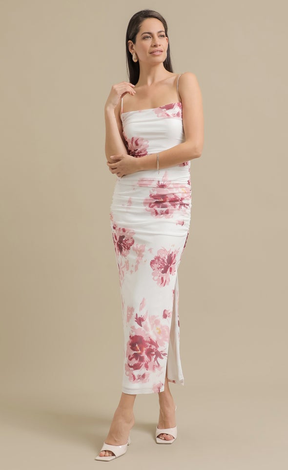 Ptd Mesh Ruched Maxi Cream/pink Floral