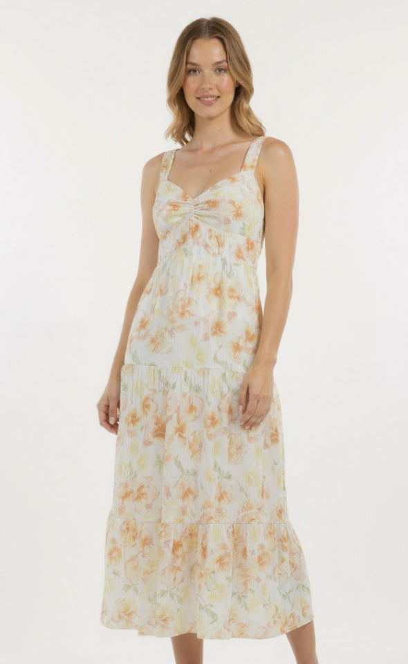 Ptd Poplin Sweetheart Midi Dress Cream/yellow Floral
