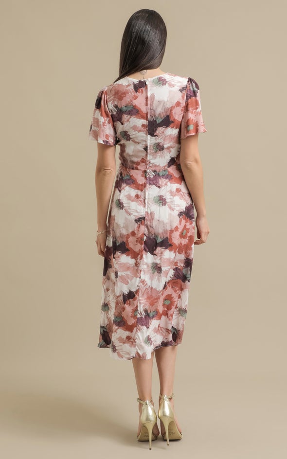 Ptd Rayon Tie Front Midi Dress Berry/floral