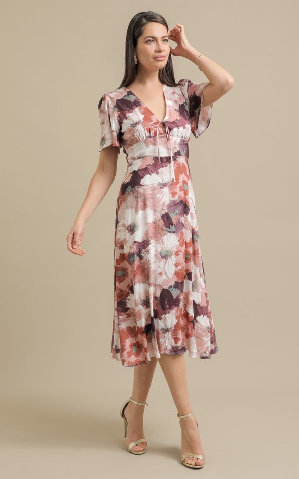 Ptd Rayon Tie Front Midi Dress Berry/floral