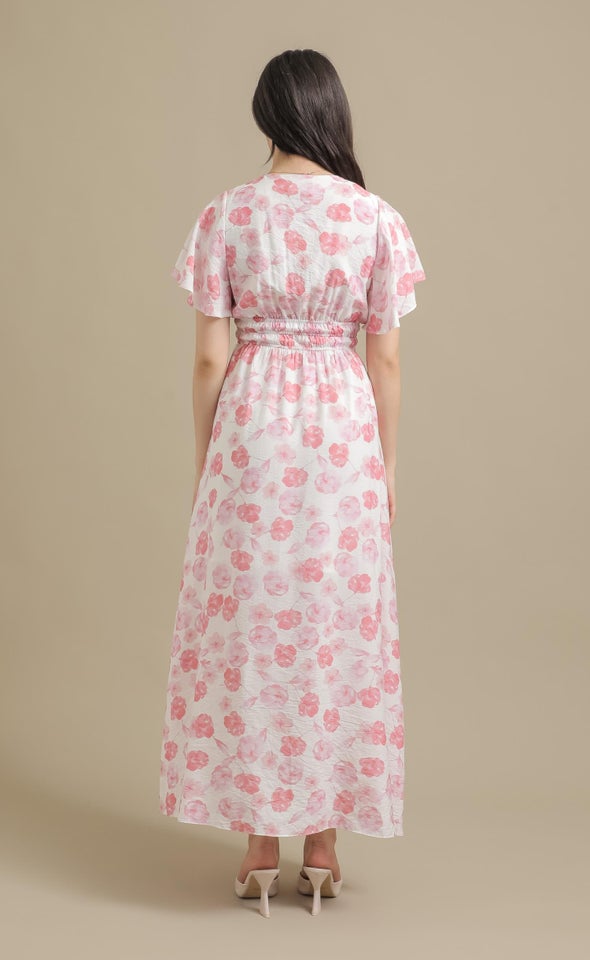 Ptd Voile Flutter Sleeve Maxi Cream/pink Floral