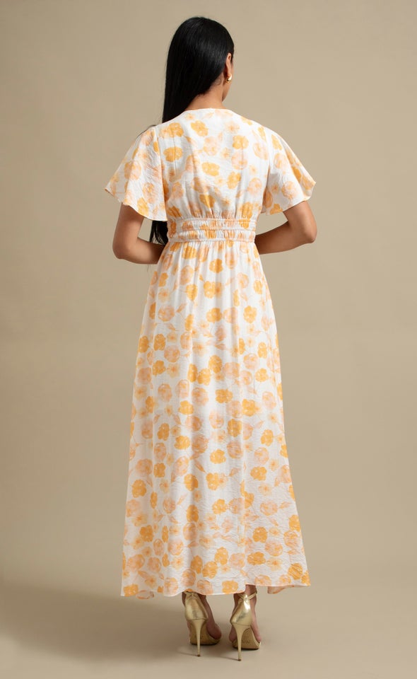 Ptd Voile Flutter Sleeve Maxi Cream/yellow Floral