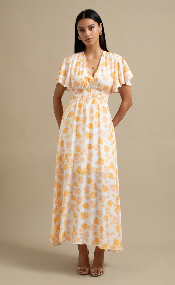 Ptd Voile Flutter Sleeve Maxi Cream/yellow Floral