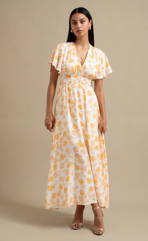 Ptd Voile Flutter Sleeve Maxi Cream/yellow Floral