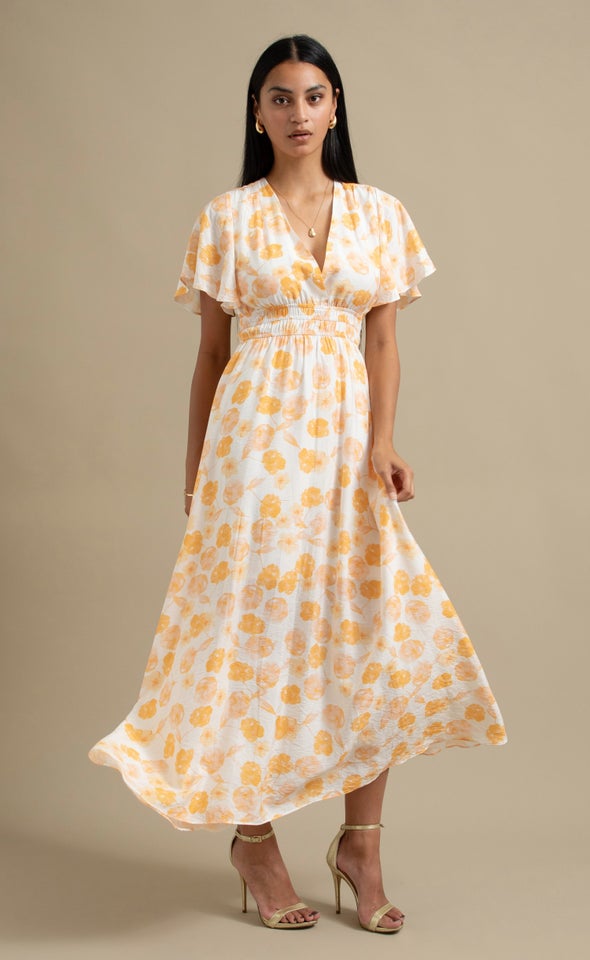 Ptd Voile Flutter Sleeve Maxi Cream/yellow Floral