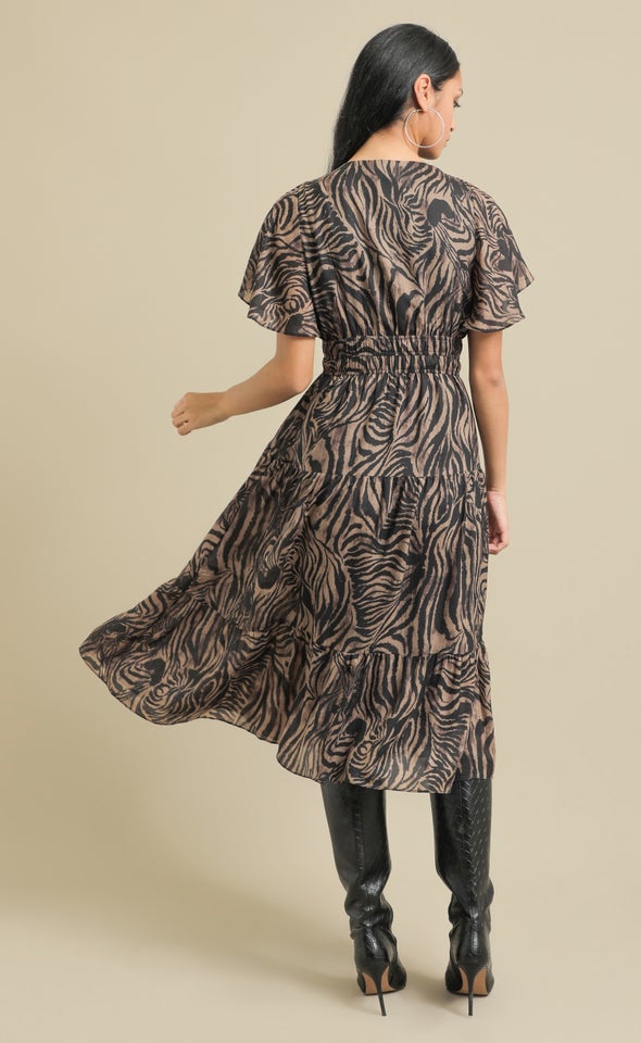 Ptd Voile Flutter Slv Dress Animal