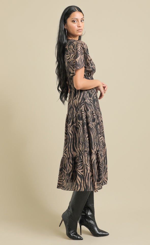 Ptd Voile Flutter Slv Dress Animal