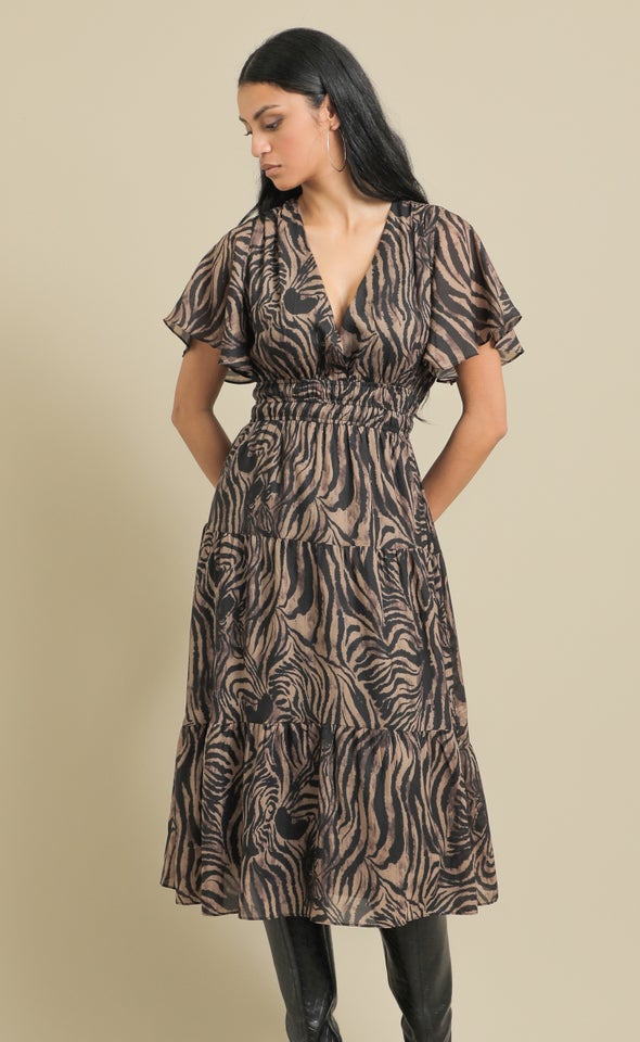 Ptd Voile Flutter Slv Dress Animal