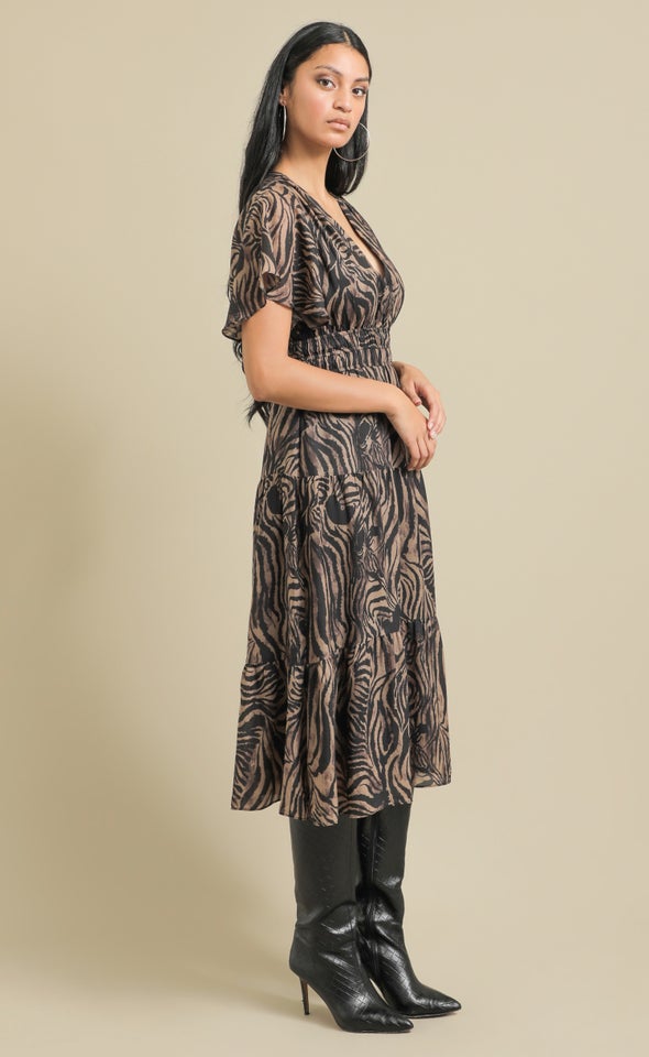 Ptd Voile Flutter Slv Dress Animal