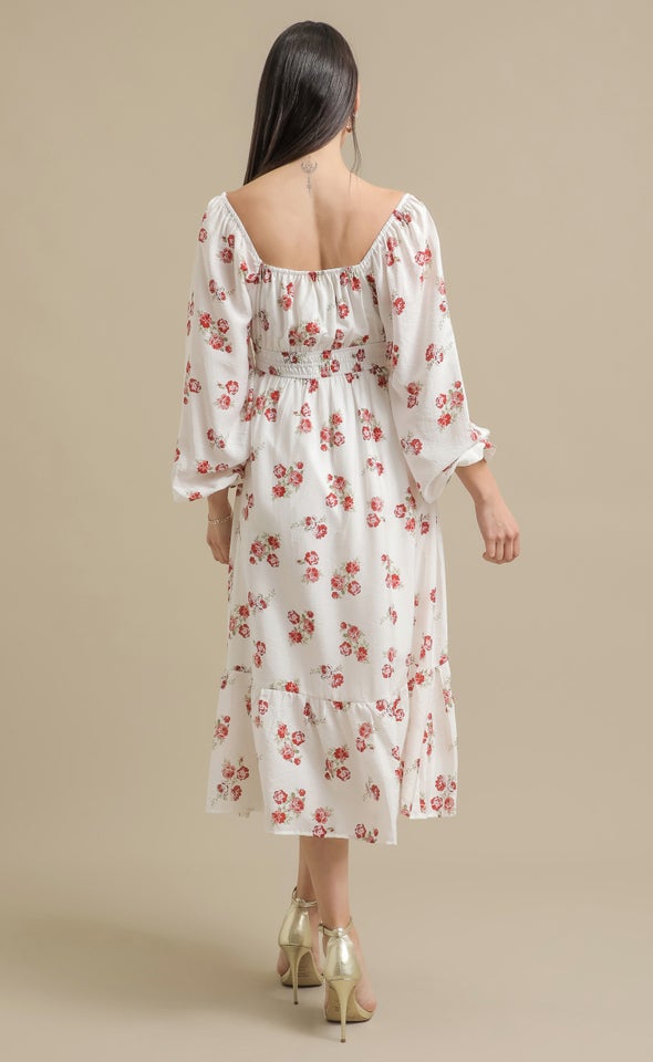 Ptd Voile Sweetheart LS Midi Dress Cream/red Floral