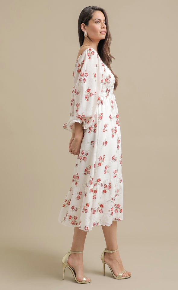 Ptd Voile Sweetheart LS Midi Dress Cream/red Floral
