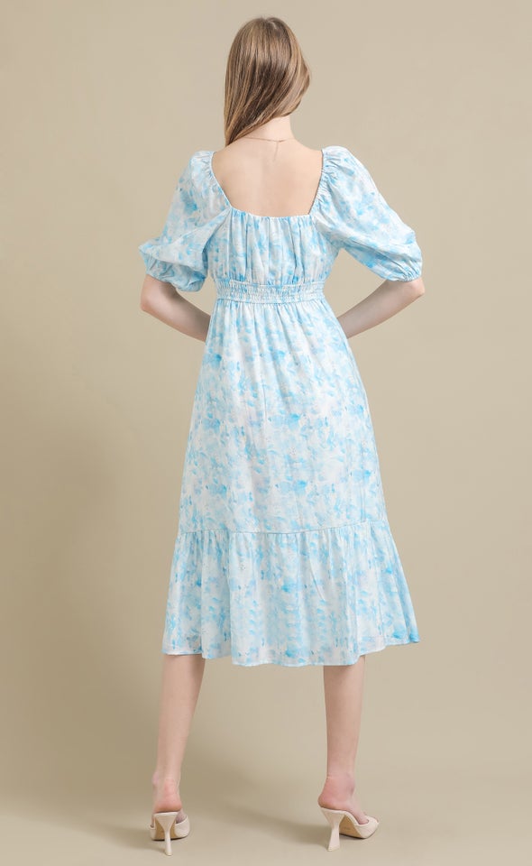 Ptd Voile Sweetheart Midi Dress Cream/blue Floral