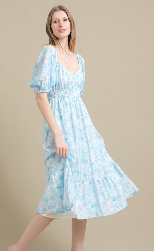 Ptd Voile Sweetheart Midi Dress Cream/blue Floral