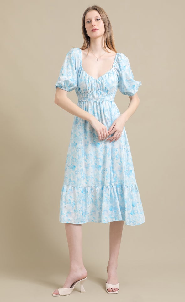 Ptd Voile Sweetheart Midi Dress Cream/blue Floral