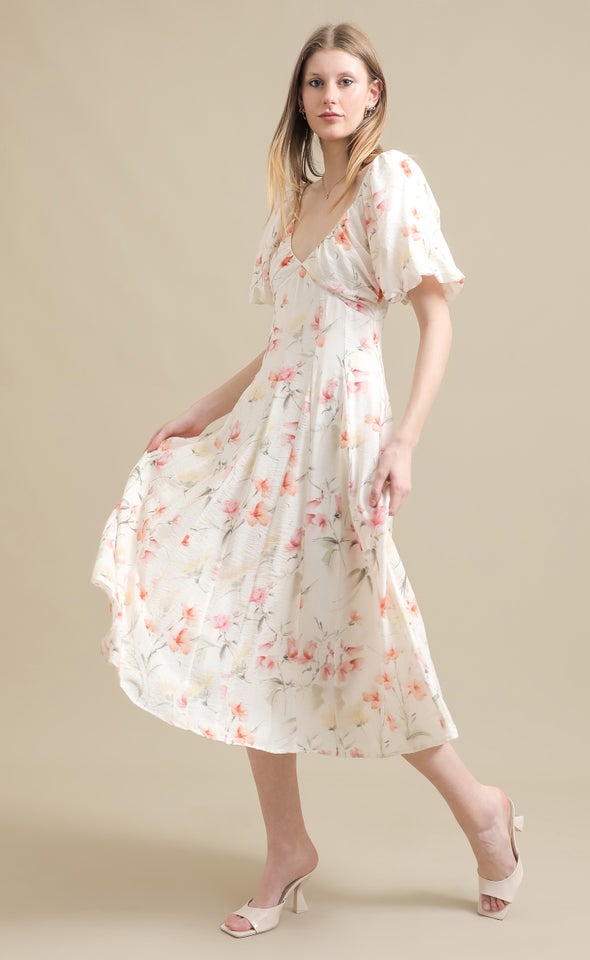 Ptd Voile Sweetheart Midi Dress Cream/floral