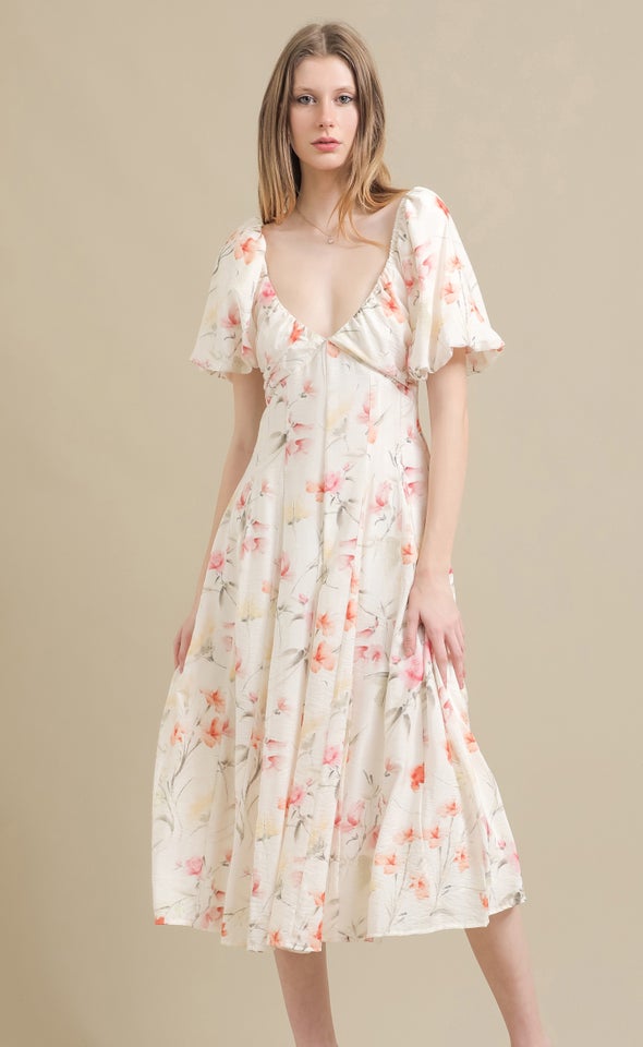 Ptd Voile Sweetheart Midi Dress Cream/floral