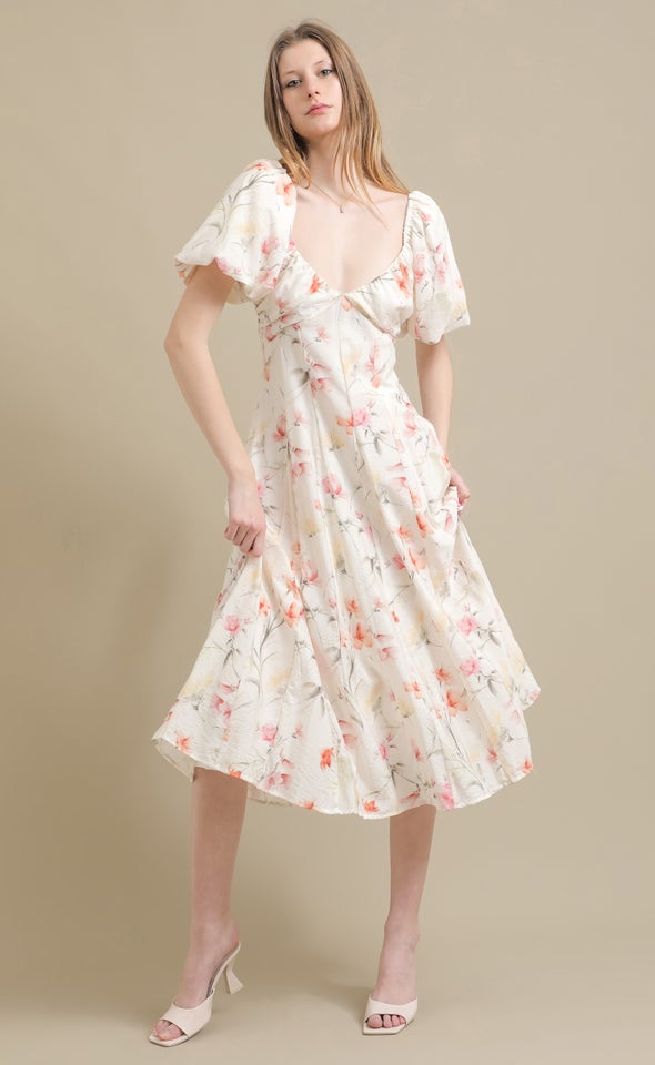Ptd Voile Sweetheart Midi Dress Cream/floral