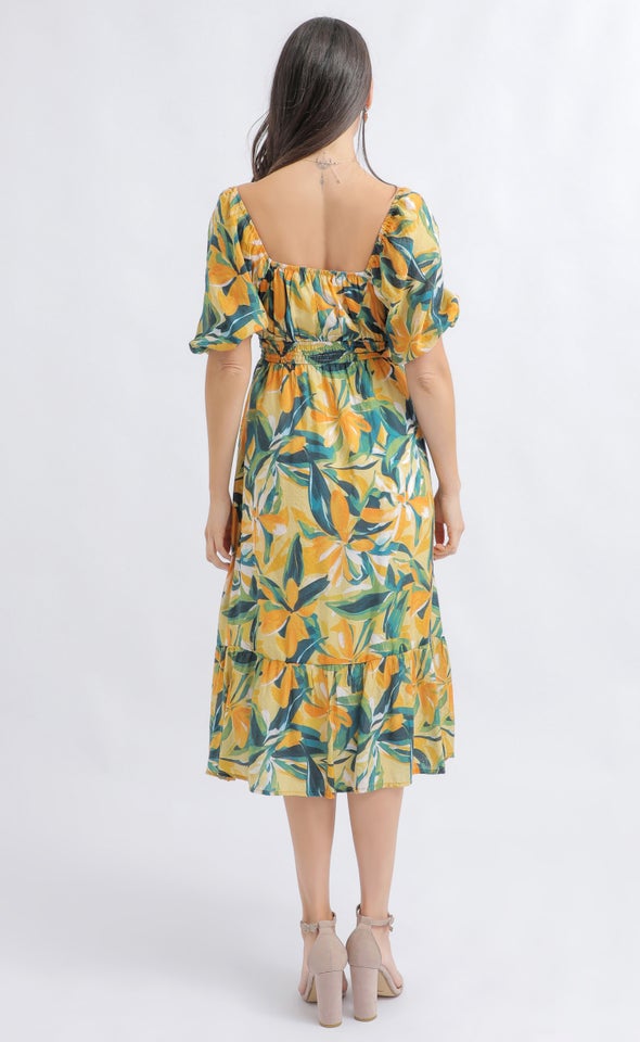 Ptd Voile Sweetheart Midi Dress Ochre/green