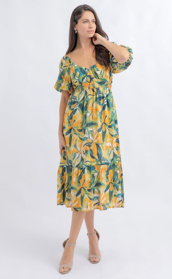 Ptd Voile Sweetheart Midi Dress Ochre/green