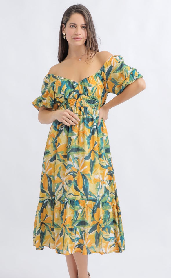 Ptd Voile Sweetheart Midi Dress Ochre/green