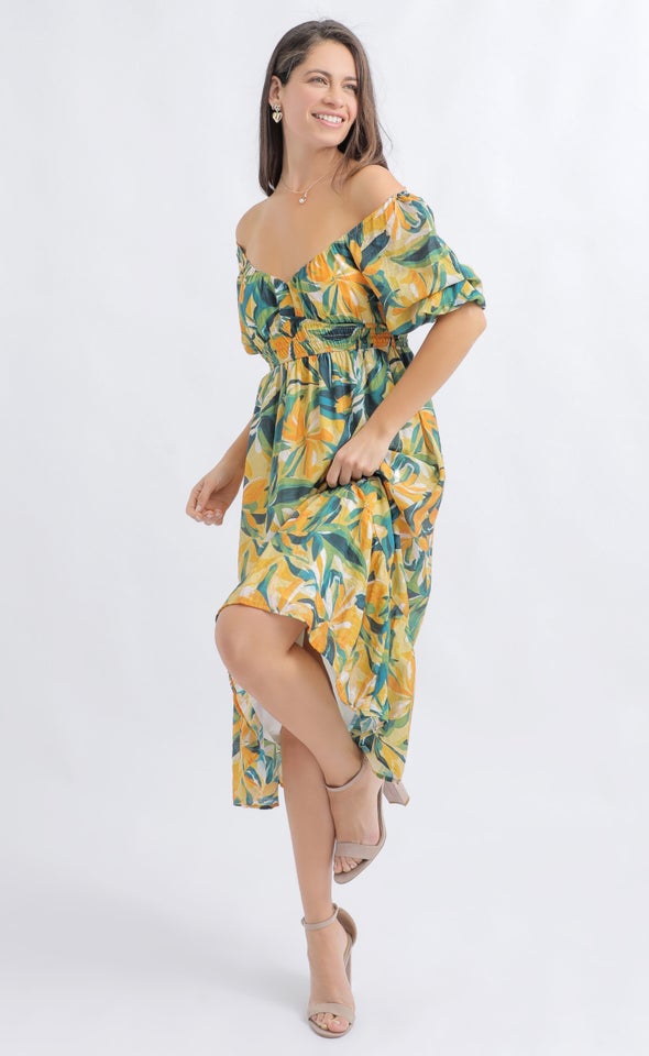 Ptd Voile Sweetheart Midi Dress Ochre/green