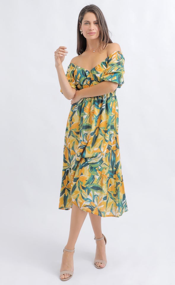 Ptd Voile Sweetheart Midi Dress Ochre/green