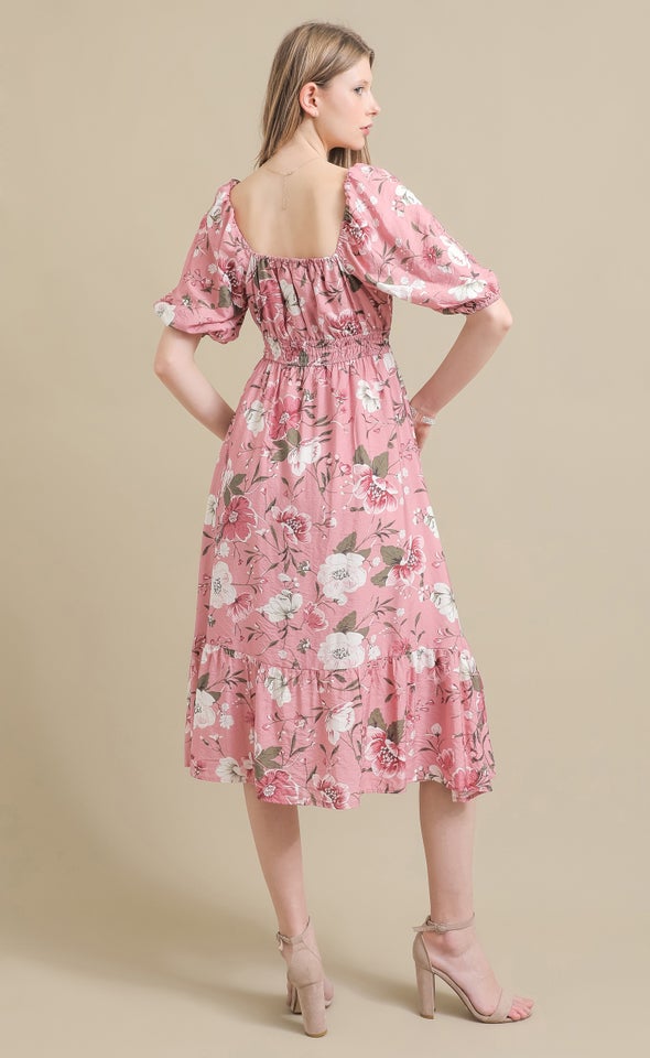 Ptd Voile Sweetheart Midi Dress Pink/floral