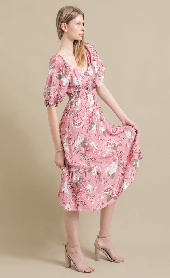 Ptd Voile Sweetheart Midi Dress Pink/floral