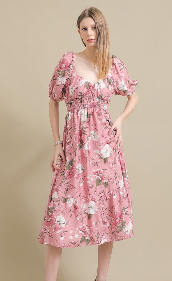 Ptd Voile Sweetheart Midi Dress Pink/floral