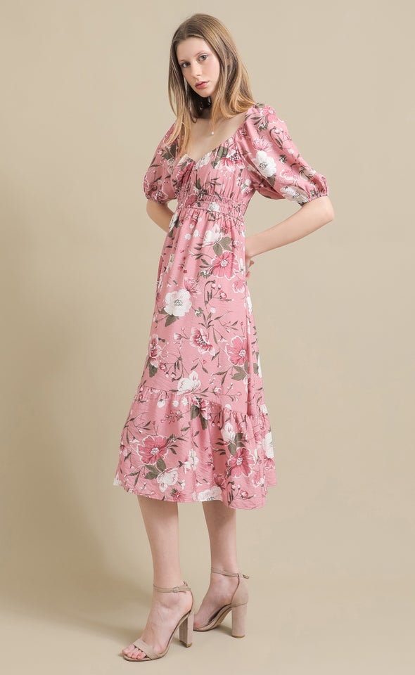 Ptd Voile Sweetheart Midi Dress Pink/floral