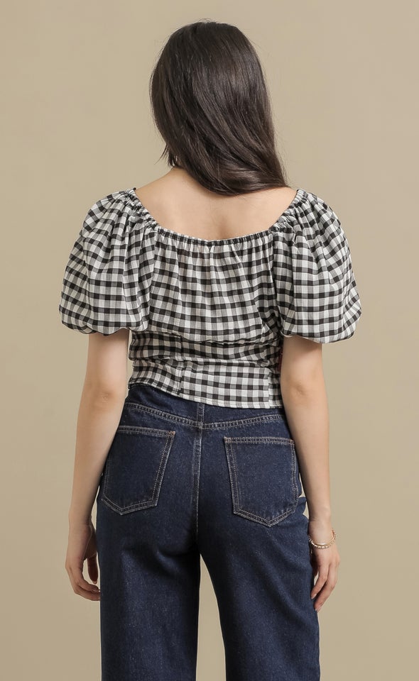 Puff Sleeve Corset Top Blk/white